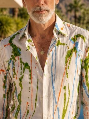 Ingram 1949 Men’s Italian Cotton Paint Splatter Shirt Large 44” Chest Italy